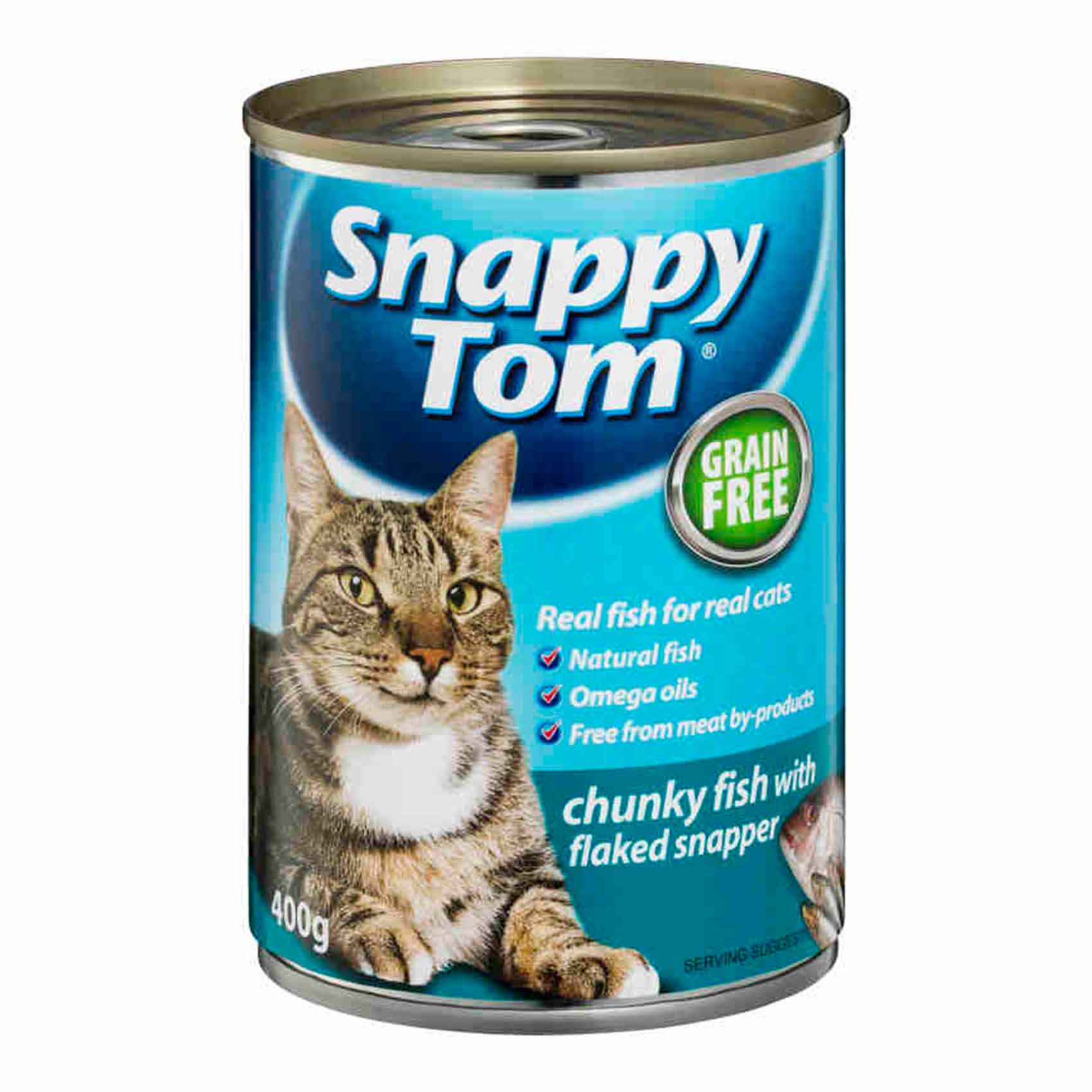 Snappy Tom Real Fish And Grain Free Chunky Fish With Flaked Snapper Cat Food 400g