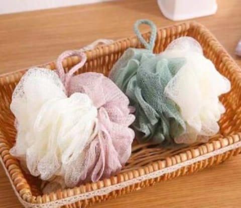 2 Packed Soft Bath Sponge With Shower Mesh Foaming Loofah Exfoliating Scrubber For Body And Face With Premium Multicolour Look.