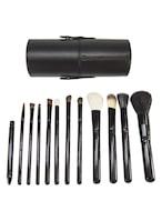 اشتري طقم من 12 فرشاة مكياج احترافية مع حامل على شكل كوب أسود - 12-Piece Professional Makeup Brush Set With Cup Holder Black في السعودية