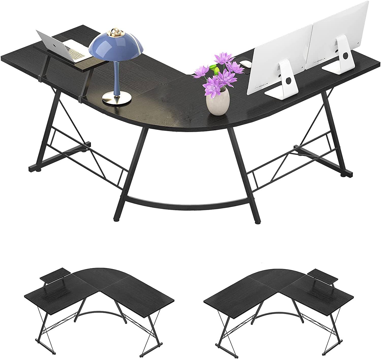 Buy Uujuly L Shape Computer Gaming Desk Table with Moniter Stand(Black ...