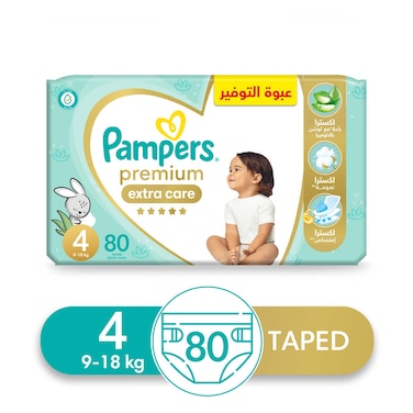 Pampers Premium Extra Care Diapers - Size 4 - 9-18 Kg - 80 Diapers