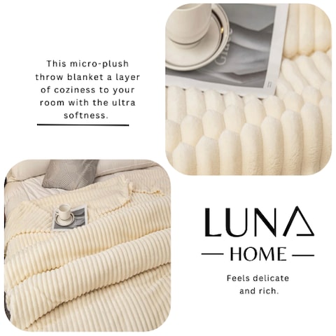Luna Home Throw Striped Blanket Super Soft, White Color