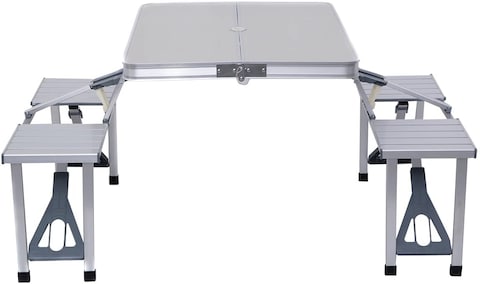 Class Outdoor Four Seater Foldable Table, Perfect for Outdoor Barbecue, Picnic Tables, Camping, Chairs and Tables, Silver,Convenient Carry Handle, Silver, CLDNAL01