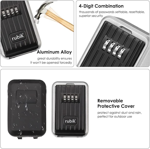 Rubik Key Storage Lock Box with 4-Digit Combination Lock Wall Mounted Outdoor and Indoor Safe Box for Home Hotel Office