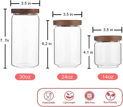 Star Cook 3Pcs Glass Food Storage Jars with Wood Lid , Glass Storage Containers with Good Sealing, Different Sizes Coffee Container for Kitchen Counter, Pantry, Tea, Sugar, Flour (3PCS SET)
