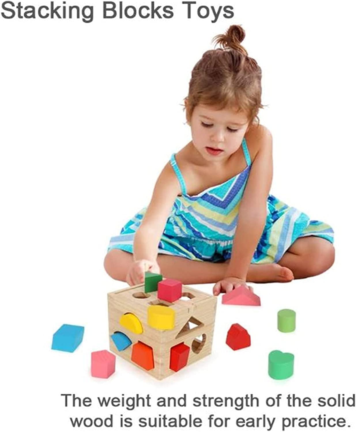 Wooden Shape Sorting Cube Toys with 13 Colorful Wood Geometric Shape Blocks and Sorter Box,Learning Matching Game for Toddlers,Preschool Educational Learning Toy for Kids