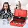 Rubik X-Large Cash Box With Key Money Tray Coin Slot Tray Steel Register For Small Business, Durable Portable Security Lockable Money Box Safe For Cash Storage (Red)