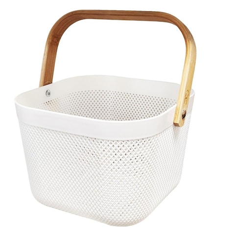 Home Pro Plastic Mesh Basket With Handle White And Brown