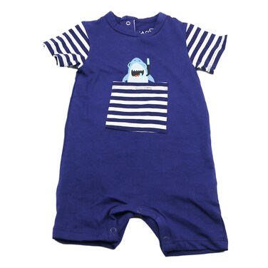 LA Collection Baby Boy Short Sleeve Shorts Romper_Navy_9-1+