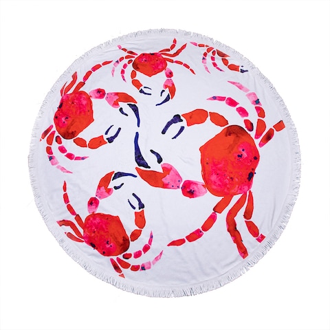 Anemoss Round Beach Towel, Circle Beach Blanket, Cotton, Microfiber, Soft, Water Absorbent, Quick Dry, Medium Thick, Large, Beach Towel, Crab Style