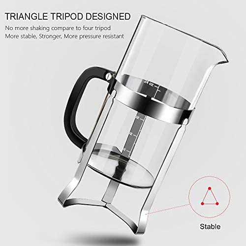 French Press Coffee Maker, 1000ML Coffee Plunger, Small Tea Press, Borosilicate Glass with Stainless Steel Stand/Filter