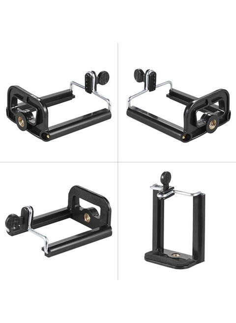 Generic - 2-Section Extendable Aluminum Alloy Mini Tabletop Tripod + Adjustable Phone Holder with 1/4&quot; Screw Mounts for 5.5-8.5cm Width Smartphones Black