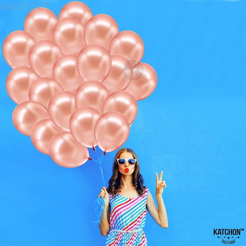Katchon Rose Gold Balloons Party Decorations Set - Pack Of 30, 12 Inch, Rose Gold Balloon For Rose Gold Party Decoration, Rose Gold Balloons Metallic For Bridal Shower, Bachelorette, Birthday Balloons