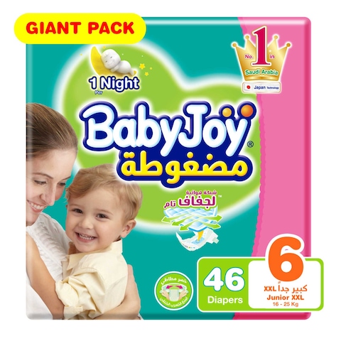 Babyjoy Compressed Diamond Pad Diapers Size 6 Junior XXL 16kg Giant Pack 46 count