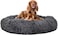 Faux fur round donut dog bed, Anti-anxiety self-warming pet bed, Large round plush dog bed for all sized pets, Soft fluffy warm to improved sleep, Machine washable 85 cm (Grey)