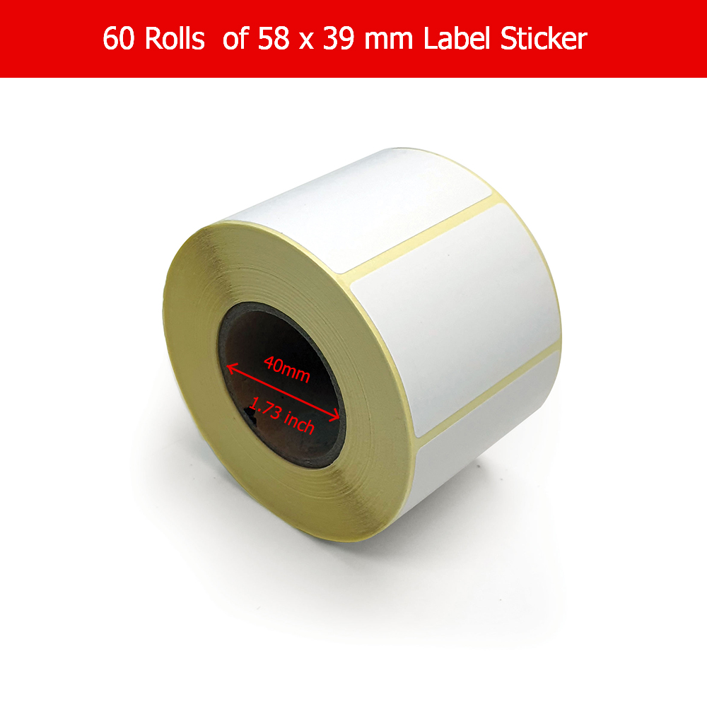 OSCAR Sticker Label 58x39 mm for Barcode Label Printer Scale   Direct Thermal &amp; Thermal Transfer   800 Labels per Roll   40 mm Core   60 Rolls