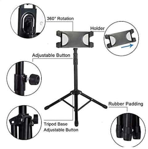 Promage Ipad Tripod Mount Tablet Holder Stand, 360 Adjustable Cradle Bracket Tripod Mount For Apple Ipad Pro 12.9, Ipad Pro 11, Ipad Pro 10.5, Pro 9.7