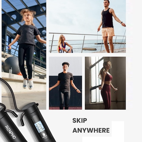 RENPHO Smart Jump Rope Fitness Speed Skipping Rope with APP Data Analysis Adjustable Counting Digital Workout Jump Ropes for Gym Crossfit Jumping Rope Counter for Exercise for Men Women Kids Girls