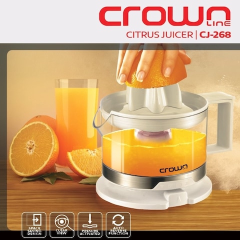 Crownline CJ-268 Citrus Juicer, Capacity: 500 ml jug, 2 juicer cones, 220-240V, 50/60 Hz, Power: 19W