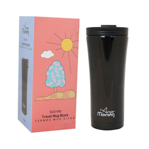 Any Morning Travel Mug, Stainless Steel Coffee Tumbler, Leakproof Travel Coffee Cup, Spillproof Travel Mugs for Hot and Cold Beverage, 15 oz, Black