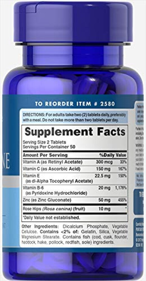 Zinc for Acne by Puritan&#39;s Pride a Mineral for Immune Sytem Health 100 Tablets