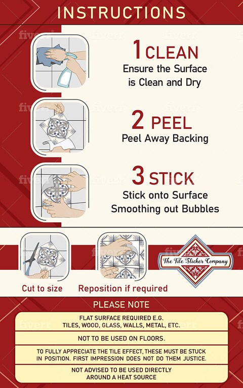 LPS PACK OF 10 BROWN STONE EFFECT Mosaic tile transfers STICKERS - black, peel and stick transform your bathroom or kitchen