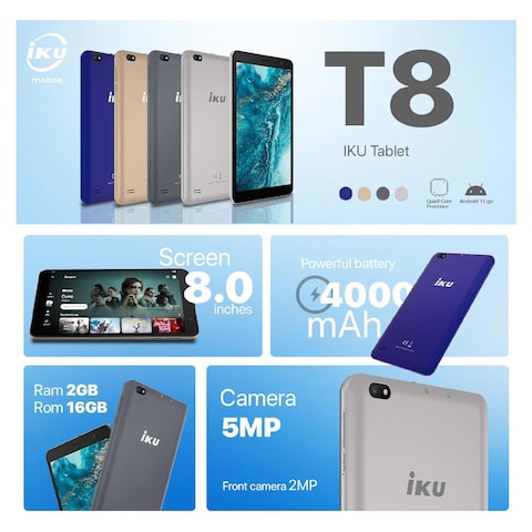 اي كيه يو T8 تابلت بشبكة الجيل الرابع - 8 بوصة - 16 جيجا/ 4 جيجا - ذهبي