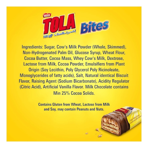 Tola  Bites Pouch Crispy Wafer Covered with Caramel and Milk Chocolate 8g Pack of 8