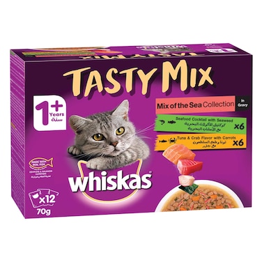 Whiskas Tasty Mix, Mix of the Sea Collection, Wet Cat Food Pack of 12x70g