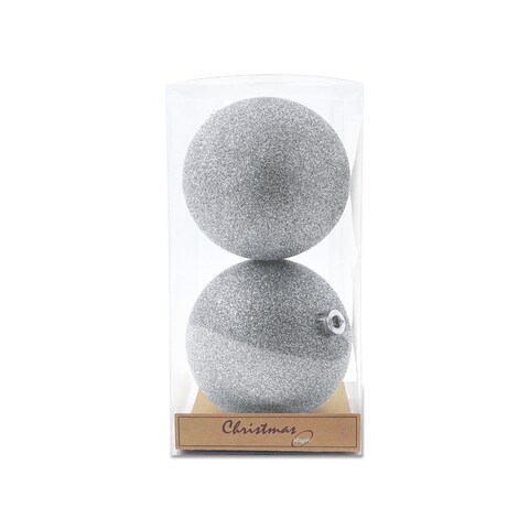 Christmas Magic Glitter Christmas Bauble 2-Pieces- 12 cm Diameter- Silver