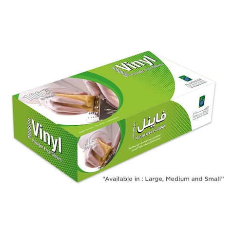 Al Bayader Vinyl Powder-Free Gloves Medium Clear 100 PCS