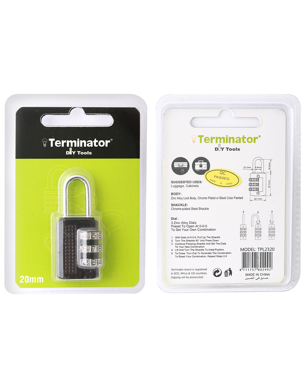 Buy Terminator Pad Lock 20mm Black Online | Carrefour UAE