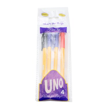 Uno Fine Tip Ballpen 4Pack Ast4022