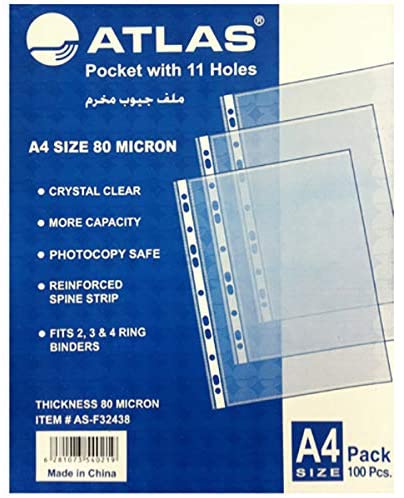 Atlas A4 Glass Clear Pocket Protector - Box-80 Micron 100 Pieces