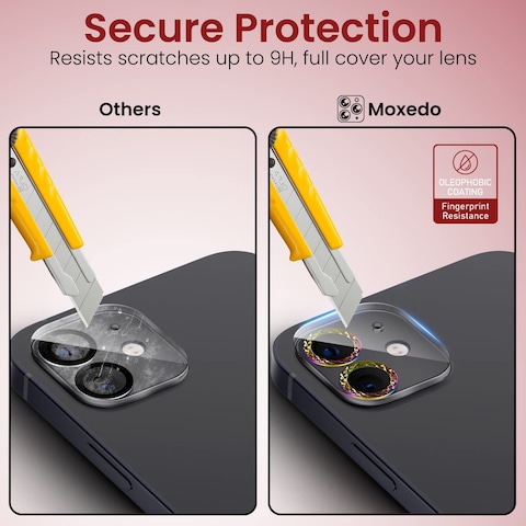Moxedo Camera Lens Protector, 9H Tempered Glass, Scratch Resistant Aluminum Alloy Frame Camera Cover Screen Protector Compatible for iPhone 11/12 Mini 5.4 inch (MODERN COLORFUL)