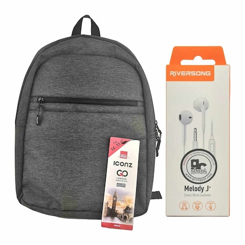 Iconz London Backpack - 15.6-inch with Riversong Melody J+ Wired Headphone