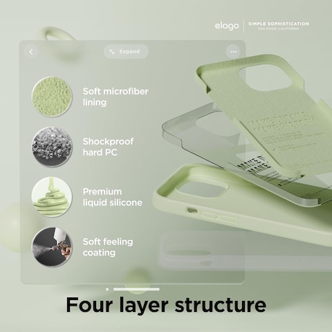 elago Liquid Silicone for iPhone 15 Plus case cover Full Body Protection, Shockproof, Slim, Anti-Scratch Soft Microfiber Lining - Pastel Green