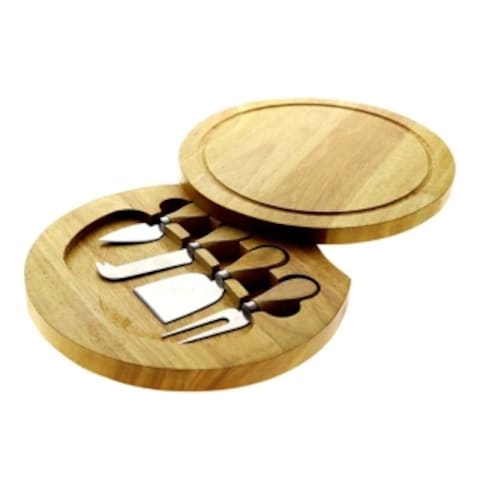 LIYING 4-Piece Cheese Cutter Set With Wooden Board Brown/Silver