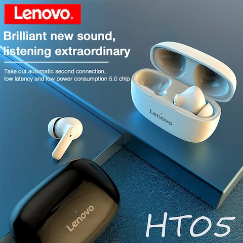 Lenovo Ht05 Tws Wireless Earbuds Bt5.0 Hifi Stereo Headphone Ipx5 Waterproof Sports Headset Noise Reduction With Hd Mic - White