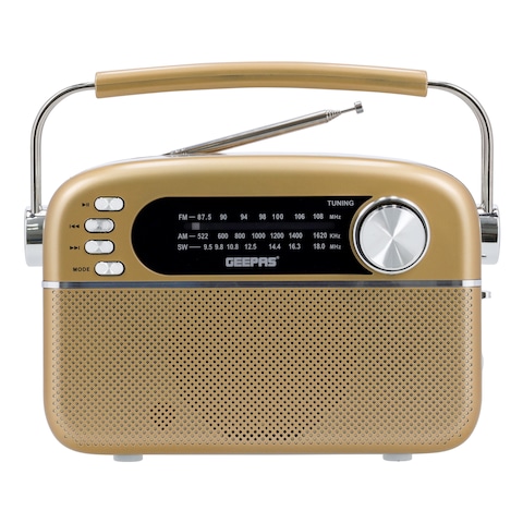 Geepas Rechargeable Radio With Bluetooth, 3-Band Radio, GR13015, AUX Input, Rechargeable Battery, Ac/Dc Operation, BT/ FM/ MP3/ USB/ Tf Card