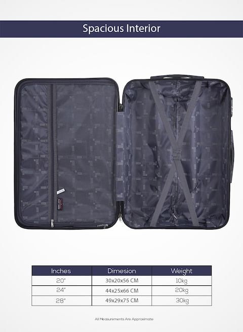 ParaJohn 3-Piece Hard Side ABS Spinner Luggage Trolley Set 20/24/28 Inch, Navy