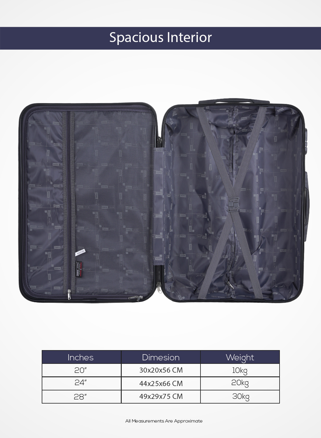 ParaJohn 3-Piece Hard Side ABS Spinner Luggage Trolley Set 20/24/28 Inch, Navy