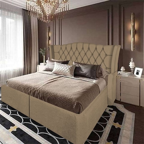 إن هاوس تاج محل هيكل سرير منجد بالكتان - نفر ونص - 200×140 سم - بيج