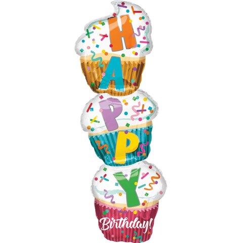 Anagram Stacked Cupcake Foil Balloon- 13 Inch x 41-Inch Size