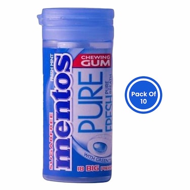 Mentos Bubble Fresh Freshmint Chewing Gum 31.5g x Pack of 10