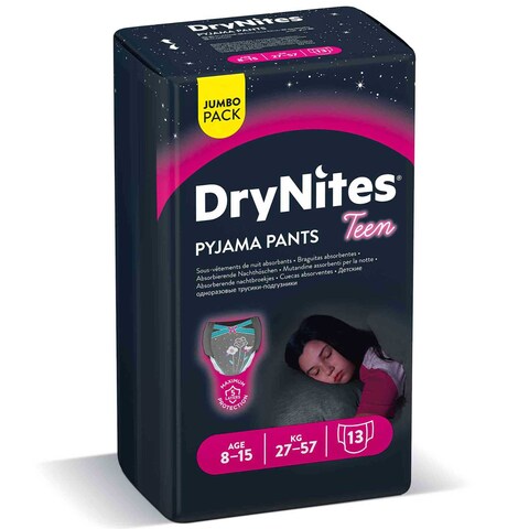 Huggies DryNites Teen Pyjama Pants for Girl 27-57kg 8 to 15 Years Jumbo Pack 13 Pants