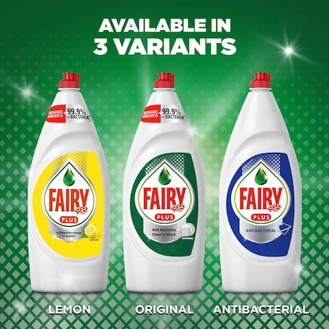 Fairy Plus Antibacterial Dishwashing Liquid Soap with alternative power to bleach 600ml Pack of 2