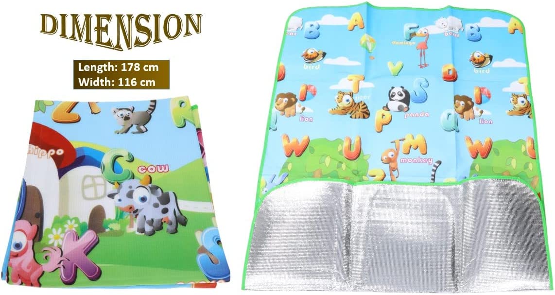 Baby Play Mat Single Side Climbing Mat, Anti Slip Soft Crawling Mat with Fabric Covering Edge, Drawing of Alphabet Figures &amp; Animals