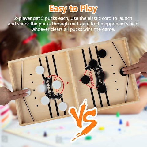 Generic Large Sling Puck Game, Foosball Winner Board Game, Wooden Hockey Table Game, Fast Paced Slingshot Game Board, Rapid Sling Table Battle Speed String Puck Game For Kids Adults &amp; Family Party