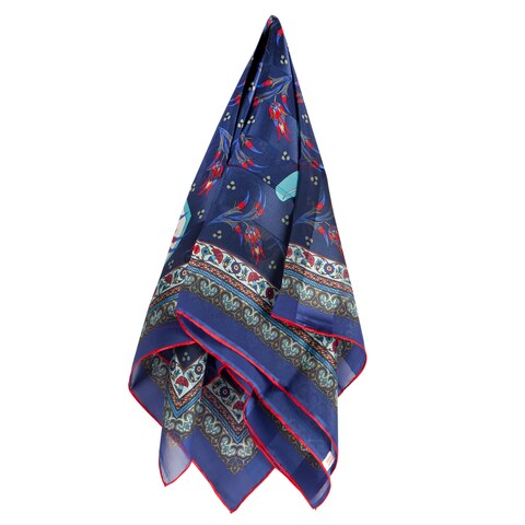 Biggdesign Dervish Burkina Silk Scarf, Ethnic Pattern, 90X90 Cm, Blue Color